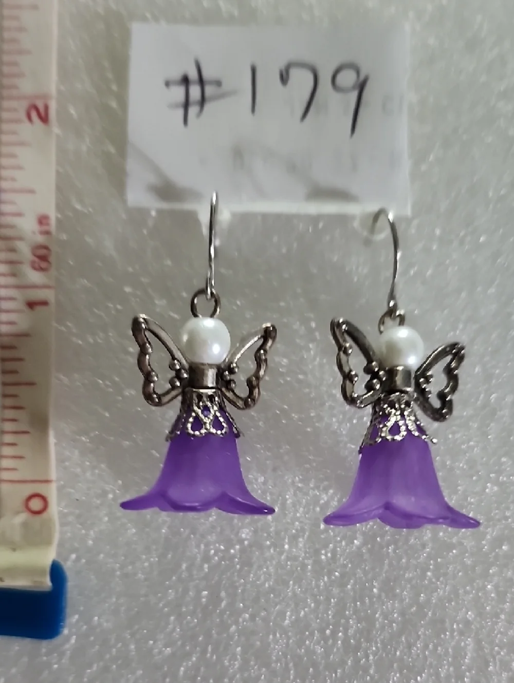 Hand Crafted Purple Angel Flower Drop Earrings with Pearl